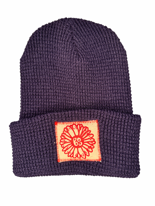 Red Daisy Waffle Knit Beanie