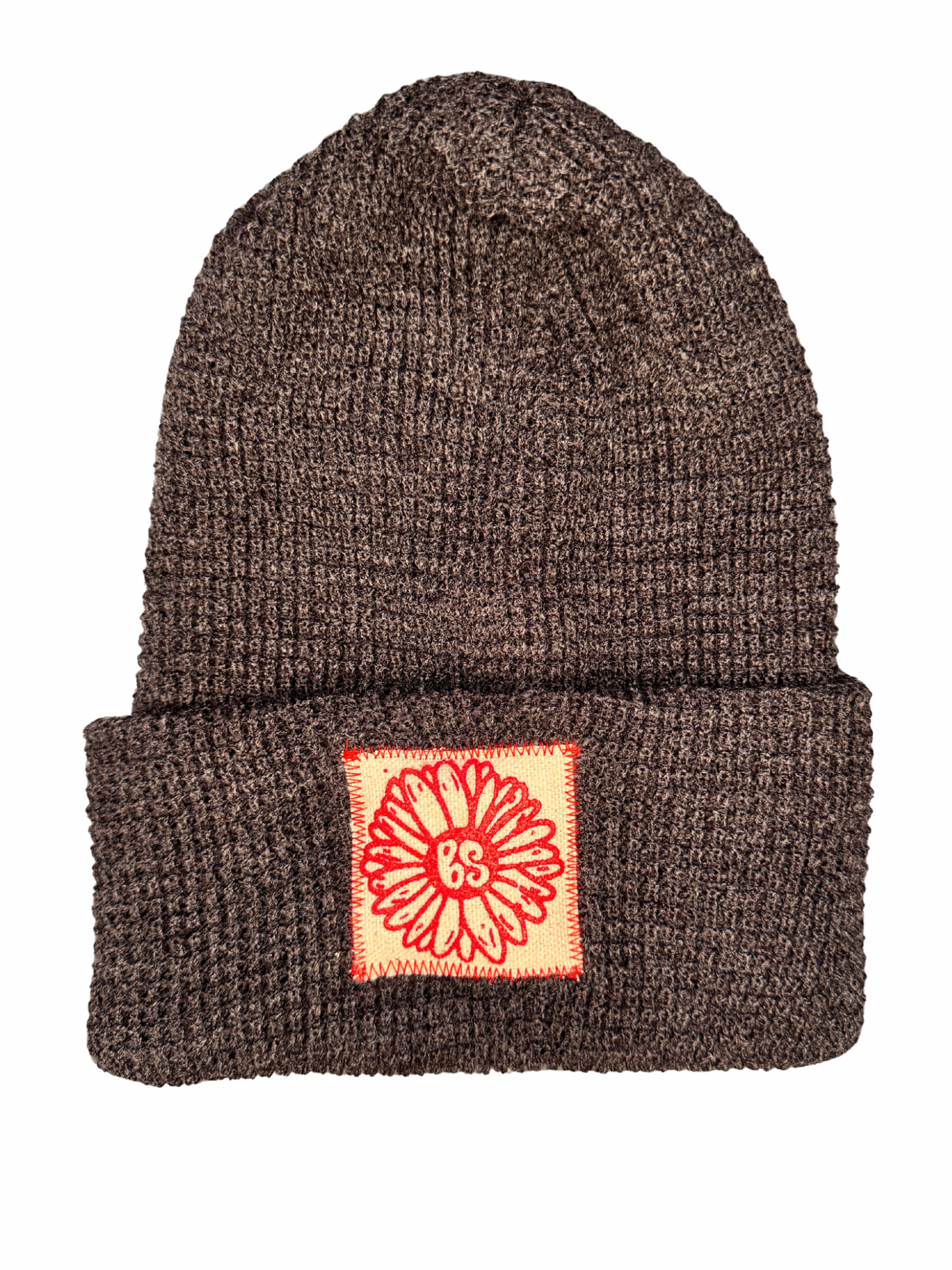 Red Daisy Waffle Knit Beanie