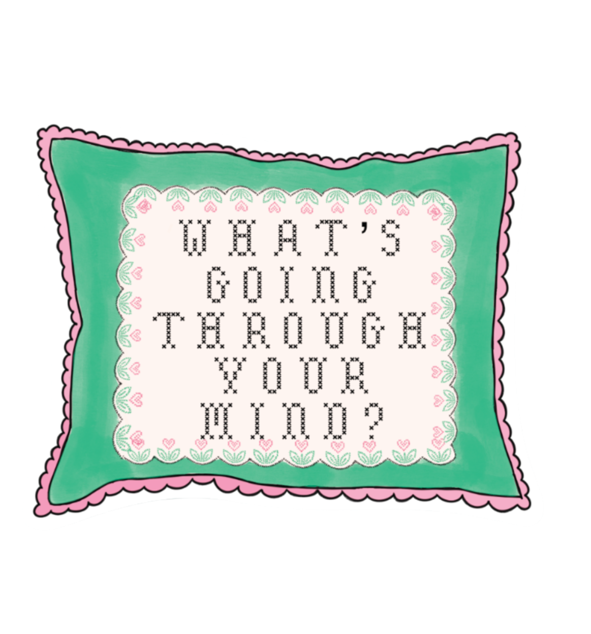 What’s Going Through Your Mind? Cross Stitch Pillow Sticker
