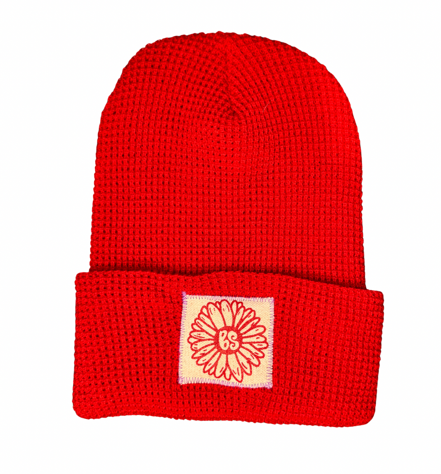 Red Daisy Waffle Knit Beanie