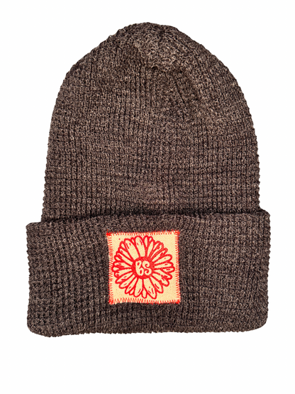 Red Daisy Waffle Knit Beanie